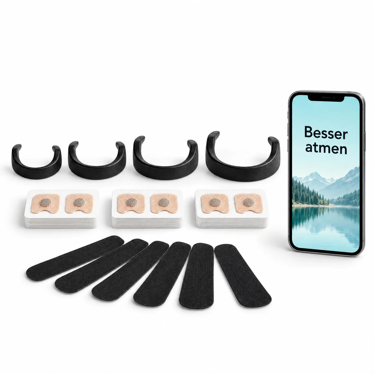 Atmiva Komplett-Paket für 3 Monate: vier Magnetbänder, Klebe-Tabs, Mundtapes und E-Book