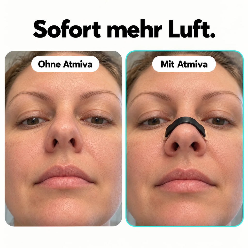 Sofort mehr Luft: Nase ohne und mit Atmiva-Band